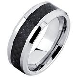 Mendes Jewelry Wolfraam ring Carbon Fiber Zilverkleurig Zwart 8mm-20mm