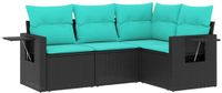 vidaXL ensemble de banc de jardin 4 pièces avec coussins, polyrotin noir