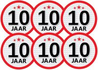 Bellatio Decorations 10 jaar leeftijd sticker - 6x - rond - Dia 15 cm - 10 jaar verjaardag - jubileum - leeftijd versiering
