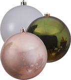 Decoris Kaemingk B.V. Kerstversieringen set van 6x grote kunststof kerstballen groen-wit-roze 14 cm glans