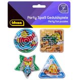 Idena 40430 - Partyplezier geduldspellen, 4 stuks, klein labyrint met grappige emoji achtergrondmotieven in de vormen cirkel, driehoek, vierkant en ster, gemiddelde grootte ca. 6 cm
