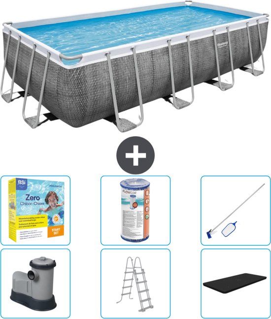 Bestway Power Steel Rechthoekig Zwembad - Rattanprint - 549 x 274 x 122 cm - Compleet met Accessoires