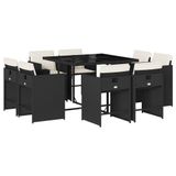 vidaXL 9-delige tuinset met kussens, zwart, van polyrotan