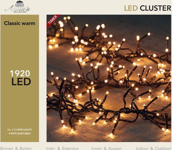 Anna's Collection Led classic cluster lights 1920l/11.5m - 4m aanloopsnoer zwart - bi-bui trafo