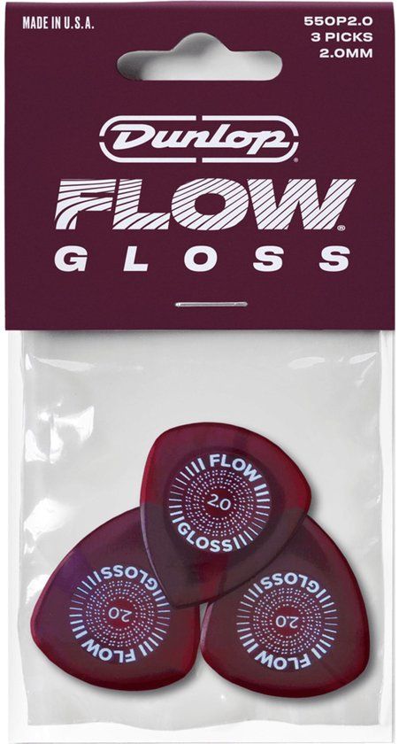 Jim Dunlop Flow Plectrums Gloss Ultex 2.00 mm Player's Pack 3 Stuks