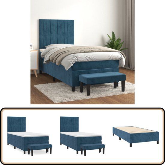 vidaXL Boxspring met matras fluweel donkerblauw 90x200 cm