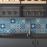 Ambiance Sticker AZULEJOS Luana Muursticker, tegelstickers, zelfklevend, keuken, badkamer, 9 stickers van cementtegels, 9 stickers, 10 x 10 cm