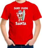 Bellatio Decorations Surf dude Santa fun Kerstshirt / Kerst t-shirt rood voor kinderen - Kerstkleding / Christmas outfit 110/116