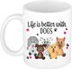 Bellatio Decorations Cadeau koffie/thee mok - life is better with dogs - wit - 300 ml - keramiek