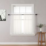 Chyhomenyc Ivoor doorschijnende gordijnen met laag 36 inch lengte 2 panelen, lichtfilterende luchtige roedezak korte gordijnen raambekleding voor kleine ramen/badkamer/café/woonkamer/boerderij, 106 x