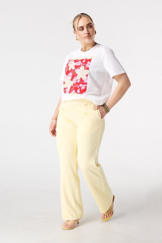 MS Mode Broek Wide leg broek met siernaden Geel