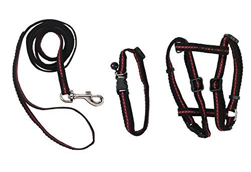 Kerbl 83785 Kattenhalsband, harnas en lijn set - Reflecterend - Zwart/Rood