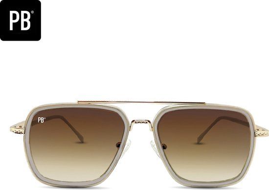 PB Sunglasses - Mason Gold Grey Brown - Polarized Sunglasses - Brown Lenses - Stainless Steel Frame - Stylish Extra Nose Bridge