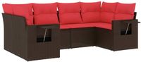 vidaXL 6-delige tuinbankset met kussens, bruin, polyrotan