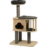 dobar® Krabpaal Mila, groot, van hout met afneembare antracietkleurige overtrekken, stabiele krabpaal met knuffelhol, 68 x 48 x 116 cm