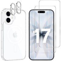 Phonillico® Hoes voor iPhone 17 met 2 Gehard Glas en 2 Camera Beschermers - Geïntegreerde Magnetische Ring