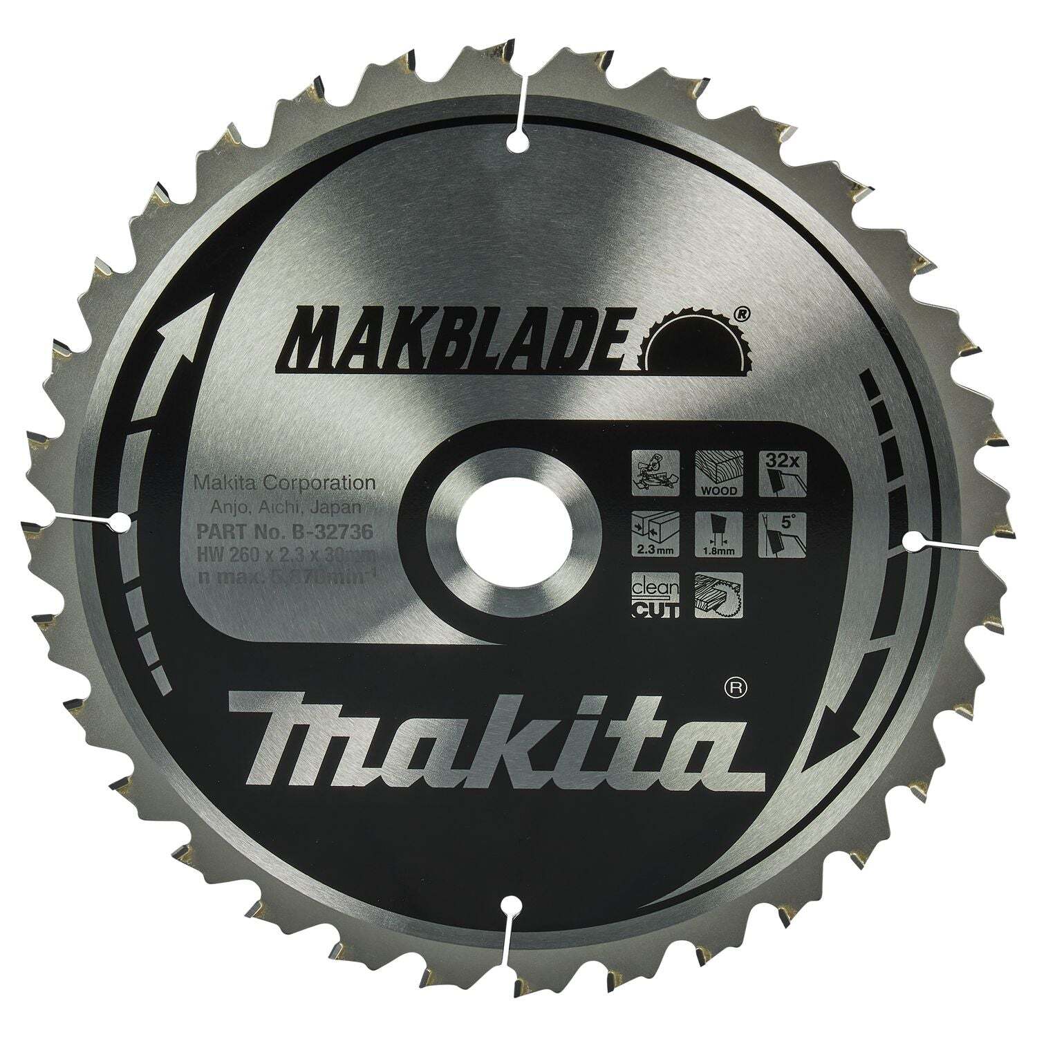 Makita B-32736 Afkortzaagblad voor Hout | Makblade | Ø 260mm Asgat 30mm 32T