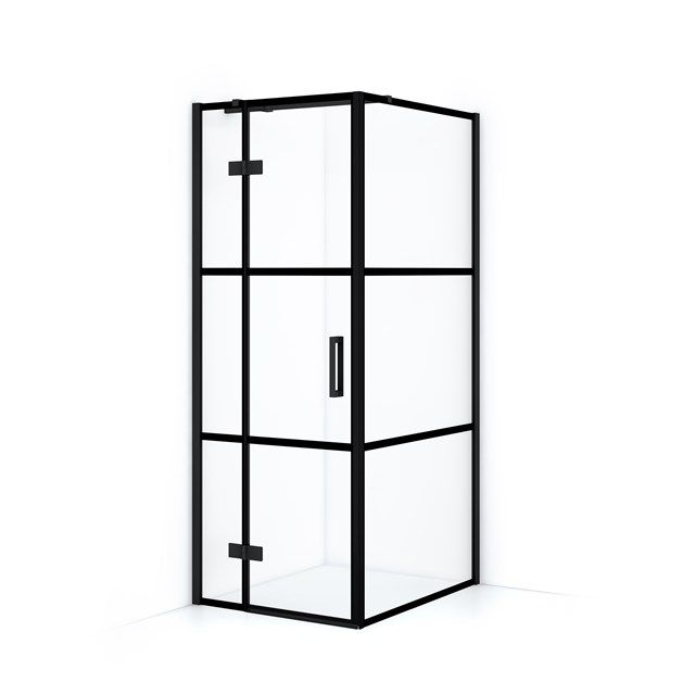 Maxaro Douchecabine Diamond 90x80cm 8mm Helder Veiligheidsglas met Zwarte Strepen Mat Zwart