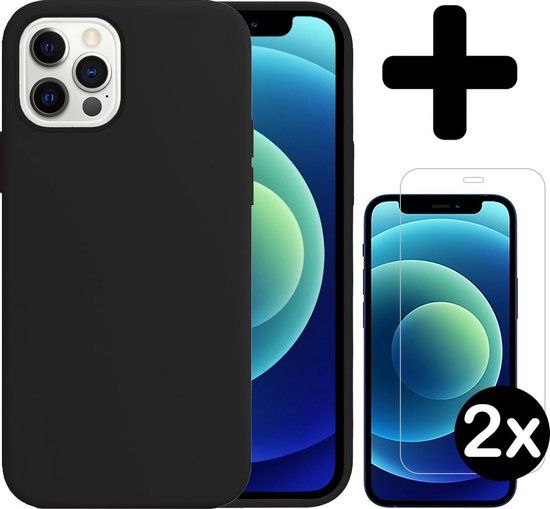 BTH iPhone 12 Pro Case - Silicone Cover with Screen Protector - Black