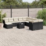 Prolenta Maison Exclusive - Tuinset voor de tuin, bestaande uit 12 delen met kussens, in zwart polyrotan