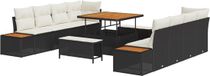 vidaXL Tuinbank Set 11-delig Zwart Polyrattan
