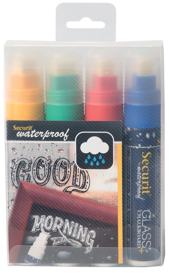 Securit Waterproof krijtmarker large etui met 4 stuks in geassorteerde kleuren