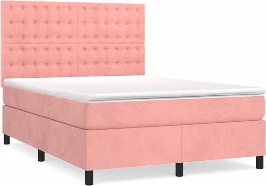 vidaXL Boxspring met matras fluweel roze 140x190 cm