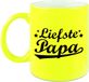 Bellatio Decorations Shoppartners Bv Liefste papa tekst cadeau mok / beker - neon geel - 330 ml - verjaardag / Vaderdag