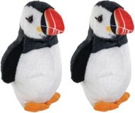 Wild Republic pluche vogel knuffel - 2x - stelletje papegaaiduikers - zeevogels - 14 cm - met echt geluid