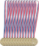 Merkloos Relaxdays gouden medaille - set van 12 - Ø 5 cm - met afbeelding van fakkel - voor kinderen - vieren