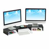 Relaxdays Monitorstandaard voor 2 monitoren, verstelbaar, ergonomisch, desktop monitorverhoger, zwart