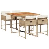 vidaXL 5-delige tuinset met kussens, polyrattan, beige