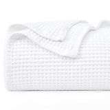 PHF 100% katoenen wafelgeweven deken, lichtgewicht, ademend, twinsize, wit