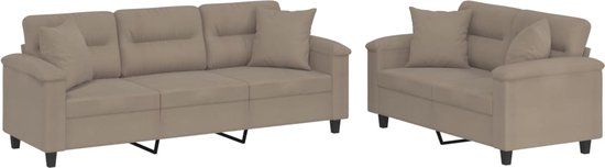 vidaXL 2-delige Loungeset met kussens microvezelstof taupe
