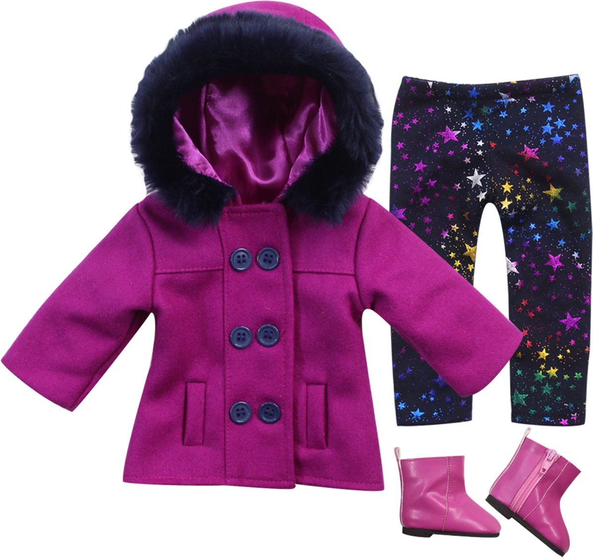 Sophia's by Teamson Kids Poppenkledingset voor 18" Poppen - Jas, Leggings en Enkel Laarzen - Poppen Accessoires - Magenta/Roze (Pop niet inbegrepen)