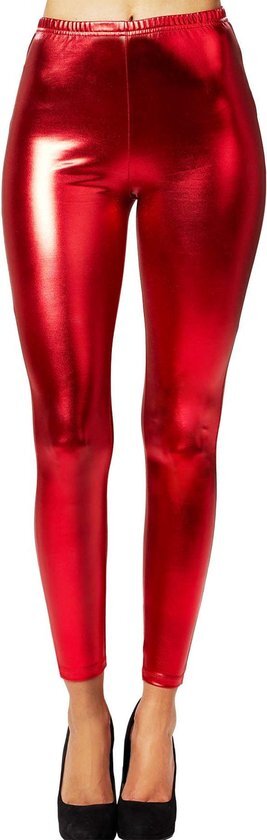 Tectake dressforfun - Metallic legging rood L - verkleedkleding kostuum halloween verkleden feestkleding carnavalskleding carnaval feestkledij partykleding - 303609