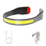 SUTOUG Led-hoofdlamp, oplaadbare hoofdlamp met 230° brede lichtstraal en rood achterlicht, 3 verlichtingsmodi, voor volwassenen om mee te lopen, grijs