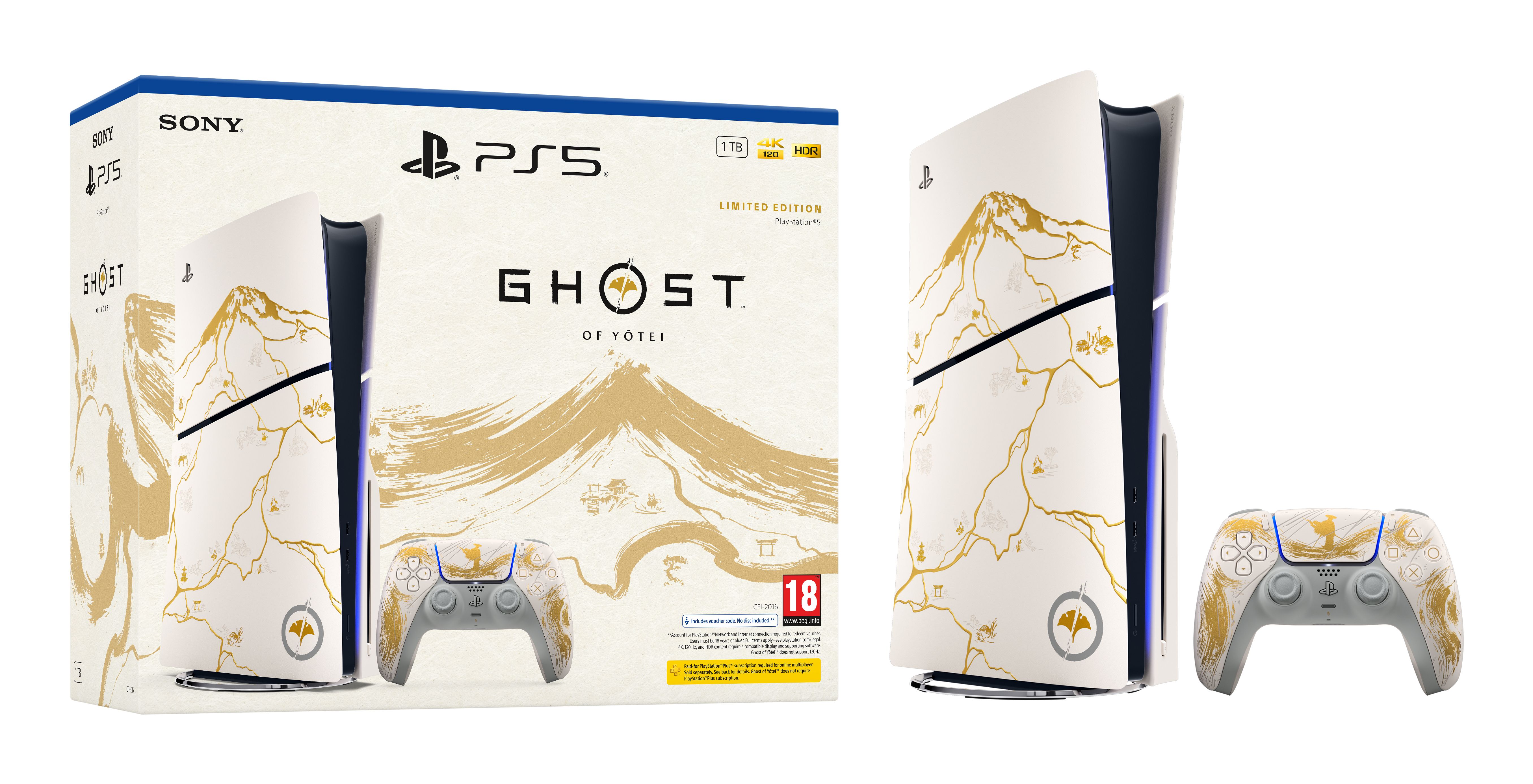 Sony PlayStation 5 Slim - Ghost of Yotei Gold Limited Edition - 1TB SSD - Disc Edition - White/Black