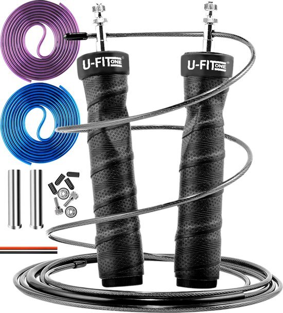 U-Fit One U Fit One® Heavy Springtouw met extra Touwen - 450g Weighted Jump Rope - Speed Rope - Volwassenen - Crossfit - Fitness - Skipping Rope - Jump Rope - Verstelbaar - Speedrope - ufitone
