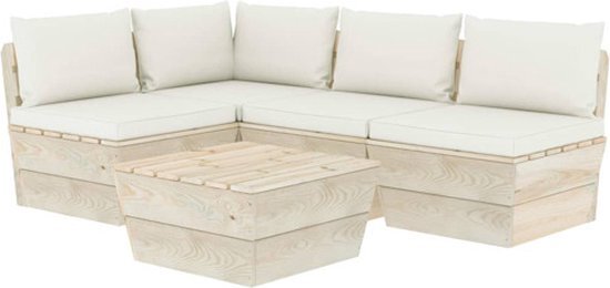 vidaXL 5-delige Loungeset met kussens pallet vurenhout