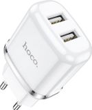 Hoco Chargeur avec 2 ports USB - 2.4A Charge rapide - Blanc