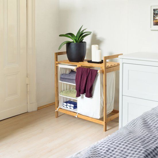 Relaxdays Wasmand bamboe LINEA wasbox waskorf waszak badkamerrek plankjes rekje - 4052025192068