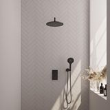 Brauer Black Edition Thermostatische Regendoucheset Inbouw - Hoofddouche 30 cm - Gebogen Wandarm - 3 Weg - Handdouche 3 Standen - Doucheslang - Wandaansluitbocht - Mat Zwart