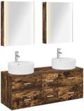 vidaXL Badkamermeubelset 5 st Gerookt eiken Bewerkt hout en glas