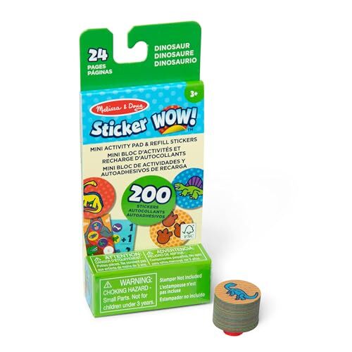 Melissa & Doug Melissa & Doug WOW 50928 Stickers mini-activiteitenblok en 200 navullen voor de stickerstempel, activiteit, knutselspeelgoed om te verzamelen, dinosaurusstickers, Multi