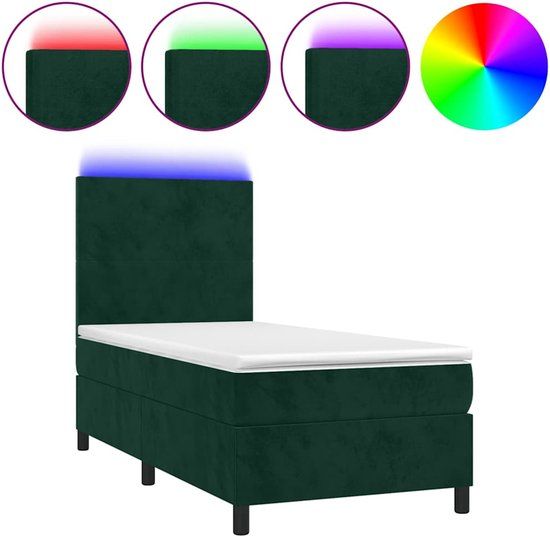 vidaXL Boxspring met matras en LED fluweel donkergroen 80x200 cm