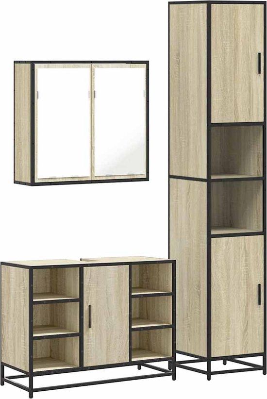 vidaXL 3-delige Badkamermeubelset bewerkt hout sonoma eikenkleurig