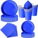 Markenlos Bol Feest Servies voor Kinderfeestjes - 50 Stuks Saffierblauw en Goud Papieren Borden - Set met Wegwerp Servetten & Bekers
