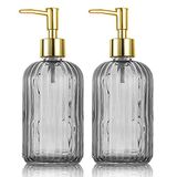 KOOSREEL 2 Pack Veelzijdige Glazen Zeep, 17oz Dripless Pomp Fles, Hervulbare Vloeibare Hand Jar Dispenser voor Badkamer, Aanrecht, Keuken, Wasruimte-Grijs, 17oz