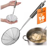 KADAX Schuimspaan, kleine doorslag, stalen doorslag met lange handgreep, zeeflepel, schuimlepel, scheplepel, zeef, blancheerlift (zilver, diameter 16 cm)